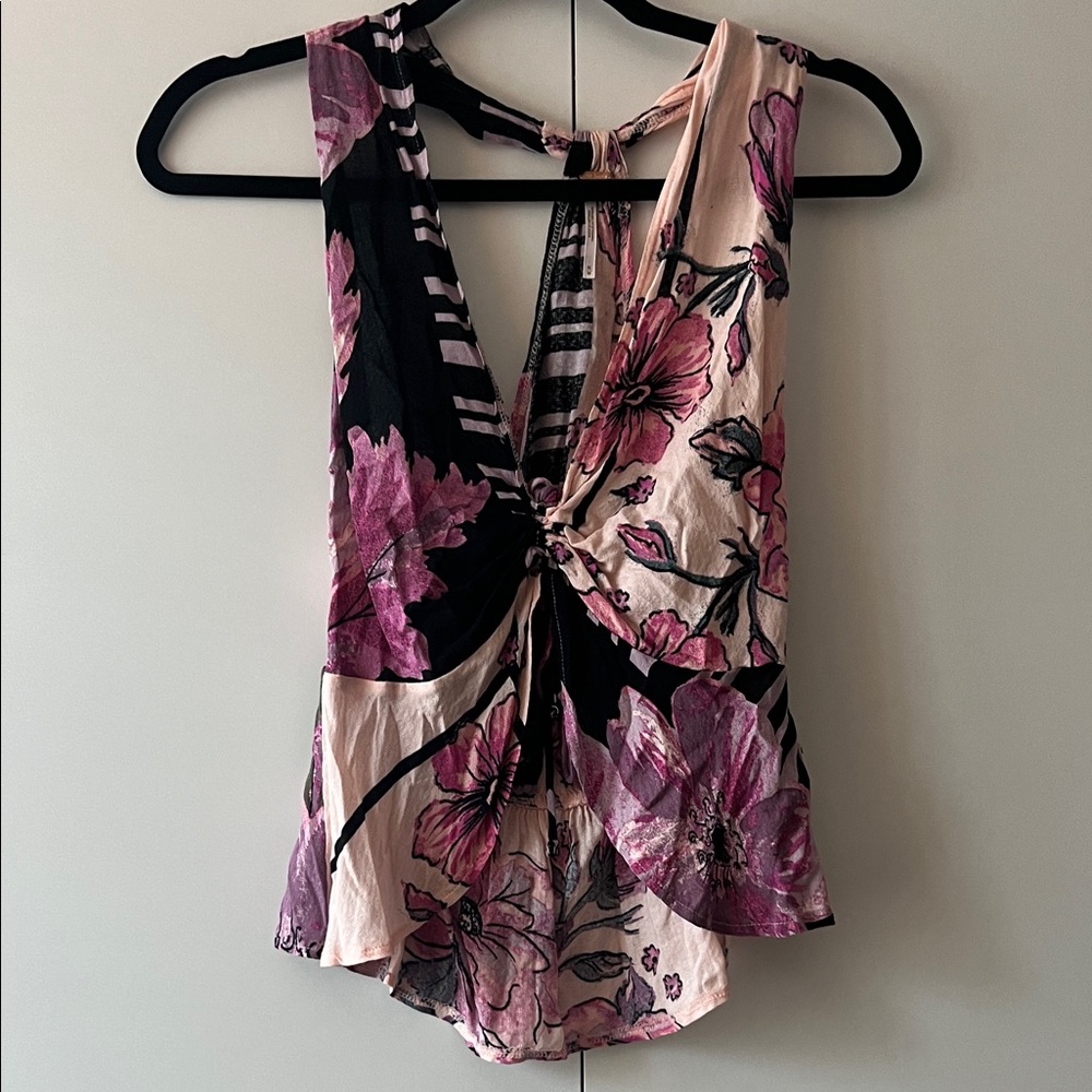 Free People Floral Sleeveless Top - Pink and Black